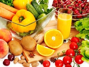 fresh fruits, vegetable, and fruit juice 