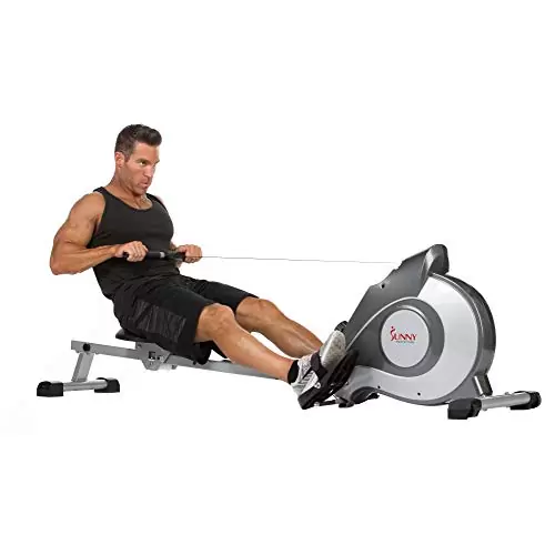 male rower working out using Sunny Health & Fitness Magnetic Rowing Machine