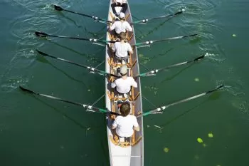 team of master rowers showing rowing boat rigging 