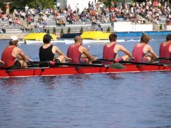 team of rowers waiting to start a race