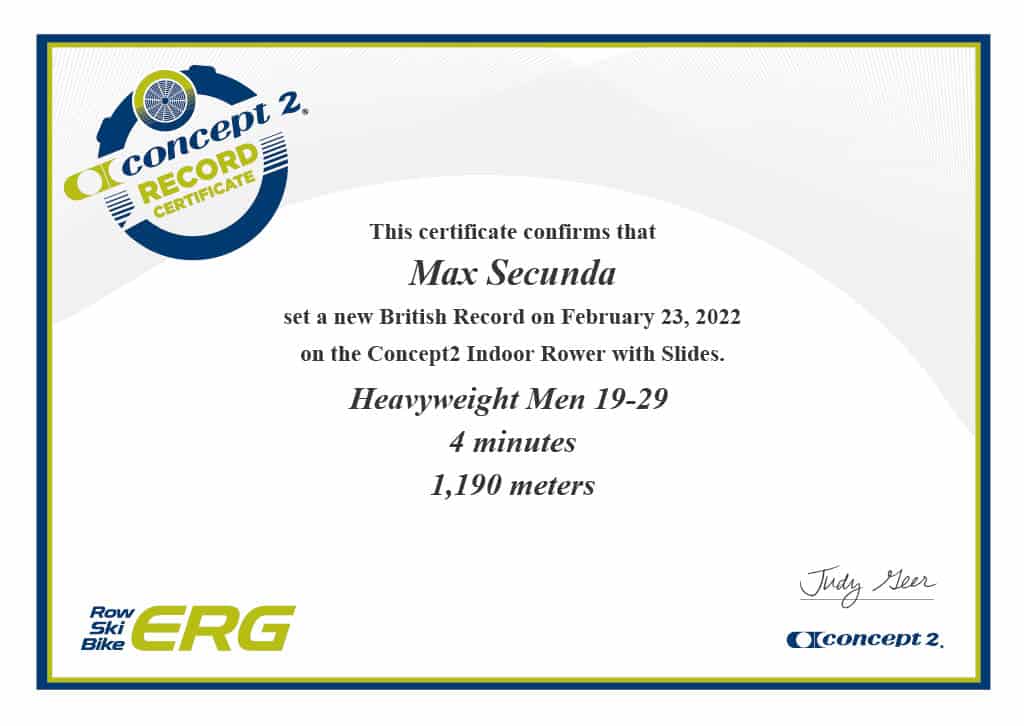 My Concept 2 Record Certificate on Concept Slides