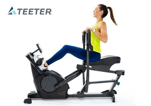 lady exercising on a Teeter Power10 Elliptical Rower