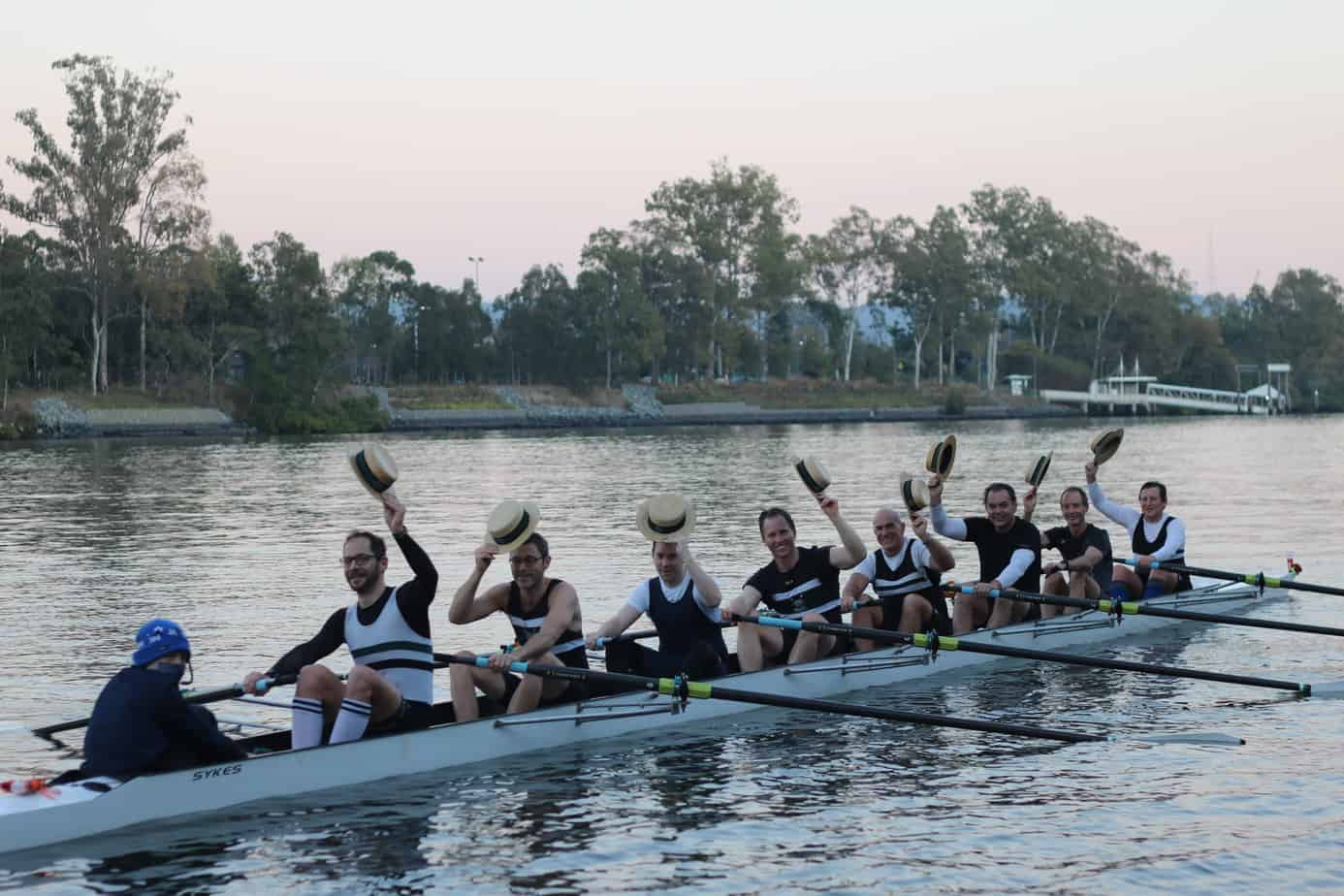 Brisbane Men's 8 shown with their coxswain