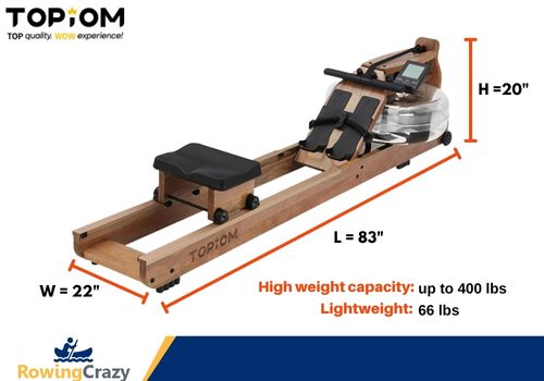 Topiom Rower with dimensions, weight capacity, machine weight