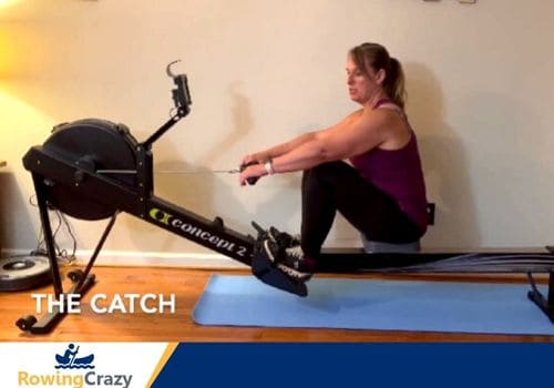 Laura Tanley on a Concept 2 ergometer, showing the correct catch position
