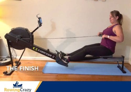 Laura Tanley on a Concept 2 ergometer, showing the correct finish position