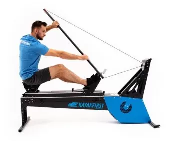 Birkas Balazs working out on a kayak ergometer