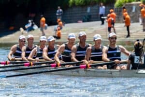 Men's 8 rowing team with a coxswain 