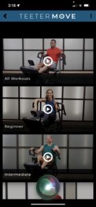 Screen Shot of the Teeter Move App showing workout instructors doing rowing classes