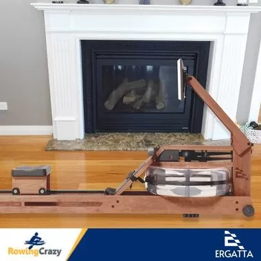 Side view of an Ergatta water rower showing the tank