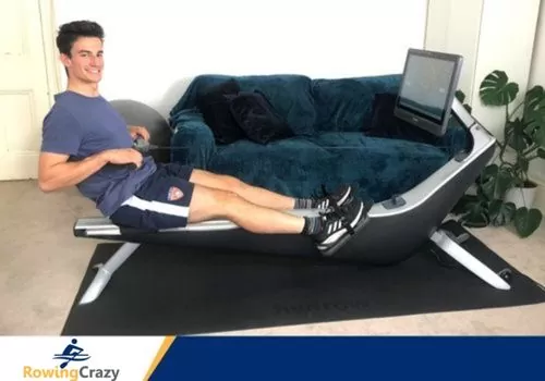 Max Secunda demonstrating the Finish Phase of a rowing stroke and using a Hydrow Rowing Machine