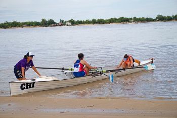 Women preparing for coastal rowing