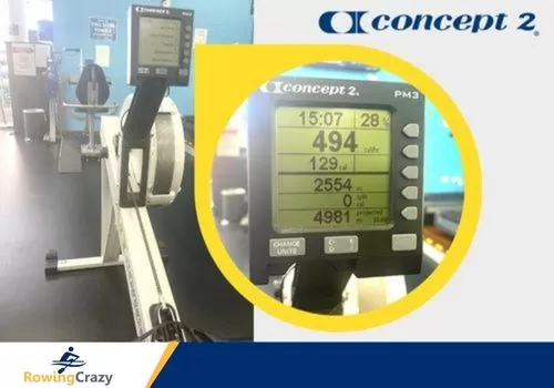 CONCEPT 2 rower PM5 screen showing a user's metrics