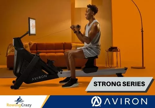 a young man enjoying his Aviron Rowing Machine Strong Series while working out