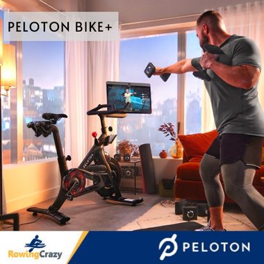 Man doing off-the-bike workouts next to a Peloton Bike+