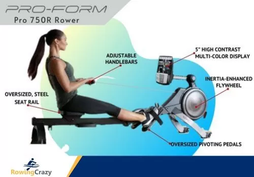 PROFORM PRO 750R rower parts with labels and specs