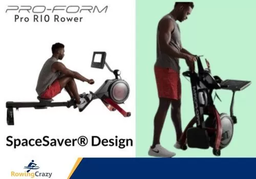 man folding a PROFORM PRO R10, a rower with a space-saving design