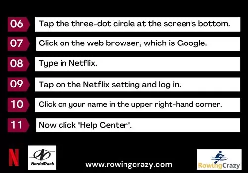 Steps 6 to 11 how to watch netflix on a nordictrack - infographic