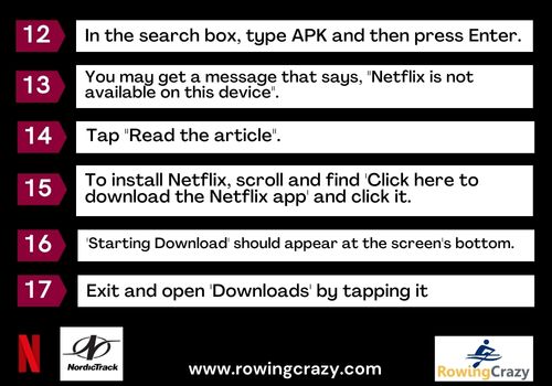Steps 12 to 17 how to watch netflix on a nordictrack