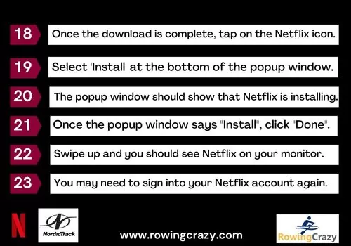 Steps 18 to 23 how to watch netflix on a nordictrack