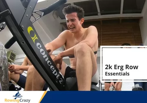 Max Secunda sitting on a Concept2 rowing machine